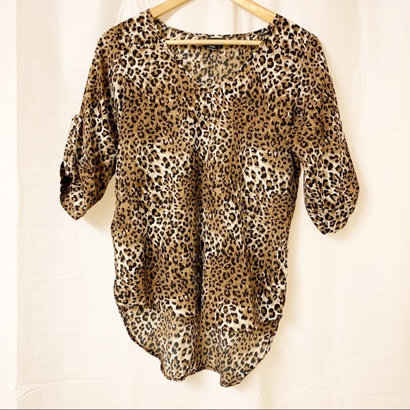 twik Tops - Twik Simons Cheetah Hi-Low 3/4 Sleeve Top Small